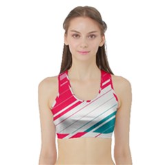 Red White Teal Stripes Sports Bra With Border