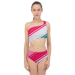 Red White Teal Stripes Spliced Up Two Piece Swimsuit