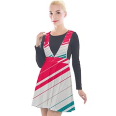 Red White Teal Stripes Plunge Pinafore Velour Dress