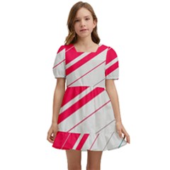 Red White Teal Stripes Kids  Short Sleeve Dolly Dress