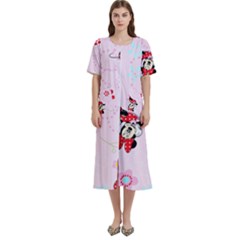 Red, Bow, Mouse, Flower, Child, Paper Women s Cotton Short Sleeve Nightgown by kyorashop23