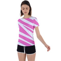 White Pink Stripes, Pattern Back Circle Cutout Sports T-shirt