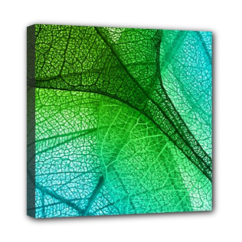 3d Leaves Texture Sheet Blue Green Mini Canvas 8  X 8  (stretched)