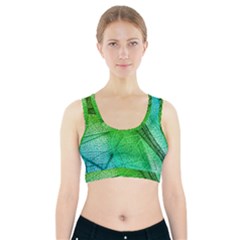 3d Leaves Texture Sheet Blue Green Sports Bra With Pocket