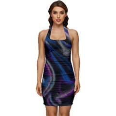 Multicolored Abstract Dynamic Shapes Print Sleeveless Wide Square Neckline Ruched Bodycon Dress by dflcprintsclothing