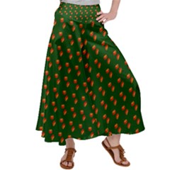 Kawaii Pumpkin Patt Green Women s Satin Palazzo Pants