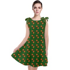 Kawaii Pumpkin Patt Green Tie Up Tunic Dress