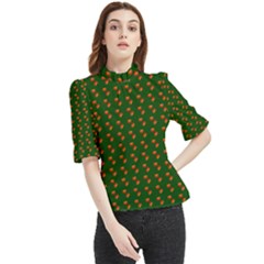 Kawaii Pumpkin Patt Green Frill Neck Blouse