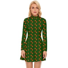 Kawaii Pumpkin Patt Green Long Sleeve Velour Longline Dress