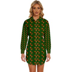 Kawaii Pumpkin Patt Green Womens Long Sleeve Shirt Dress