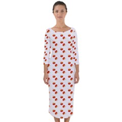 Kawaii Pumpkin Patt White Quarter Sleeve Midi Bodycon Dress