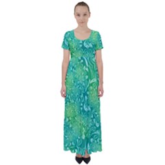 Retro Flower Pattern Design Batik High Waist Short Sleeve Maxi Dress