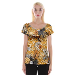 Leaf Yellow Point Flower White Cap Sleeve Top