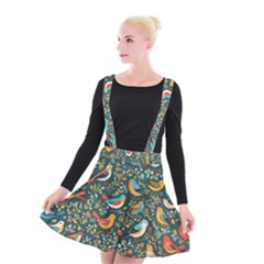 Birds Pattern Flowers Whimsical Suspender Skater Skirt by Salmanaz77