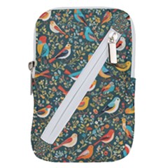 Birds Pattern Flowers Whimsical Belt Pouch Bag (large)