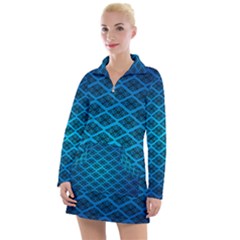 Pattern Texture Geometric Blue Women s Long Sleeve Casual Dress