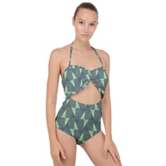 Texture Triangle Scallop Top Cut Out Swimsuit