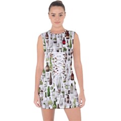 Bottle Chic Print Patterns Lace Up Front Bodycon Dress