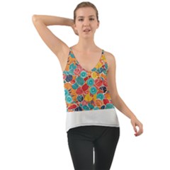 Floral And Leaves Pattern Chiffon Cami