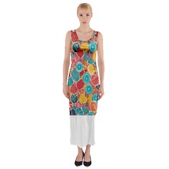 Floral And Leaves Pattern Fitted Maxi Dress