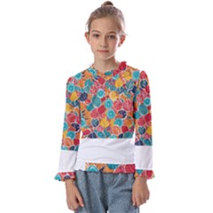 Floral And Leaves Pattern Kids  Frill Detail T-shirt