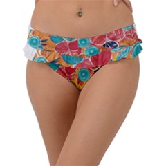 Floral And Leaves Pattern Frill Bikini Bottoms