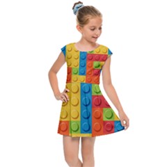 Lego Bricks, Colorful Dots Background Kids  Cap Sleeve Dress