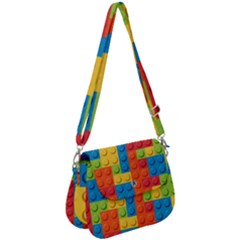 Lego Bricks, Colorful Dots Background Saddle Handbag