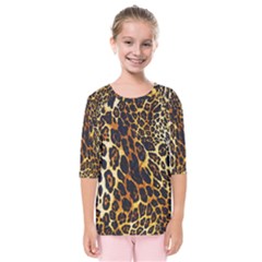 Leopard Skin Texture, Macro, Brown Kids  Quarter Sleeve Raglan T-shirt