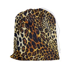 Leopard Skin Texture, Macro, Brown Drawstring Pouch (2xl)