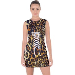 Leopard Skin Texture, Macro, Brown Lace Up Front Bodycon Dress