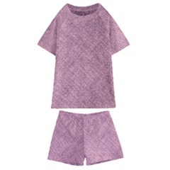 Pink Fabric Texture, Knitted Pink Texture, Kids  Swim T-shirt And Shorts Set