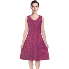 Purple Fabric Texture, Fabric Backgrounds With Lines V-neck Midi Sleeveless Dress 