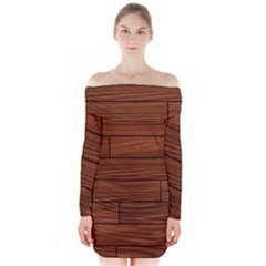 Seamless Wooden Planks Brown Wooden Background Long Sleeve Off Shoulder Dress