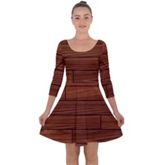 Seamless Wooden Planks Brown Wooden Background Quarter Sleeve Skater Dress