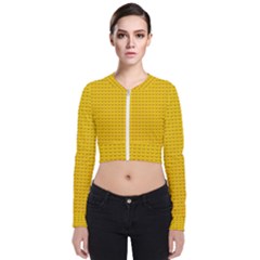 Yellow Lego Texture, Macro, Yellow Dots Background Long Sleeve Zip Up Bomber Jacket