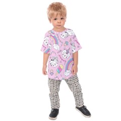 Beautiful Cute Animals Pattern Pink Kids  Raglan T-shirt