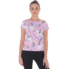 Beautiful Cute Animals Pattern Pink Short Sleeve Sports Top 