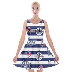 Seamless Marine Pattern Velvet Skater Dress