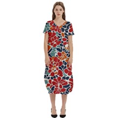 Colorfuleclecticfloralpattern T-shirt Midi Dress With Pockets