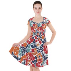 Colorfuleclecticfloralpattern Cap Sleeve Midi Dress