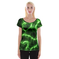 Lightning Electricity Pattern Green Cap Sleeve Top