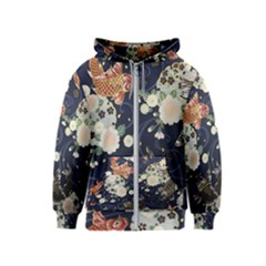 Japanese Wave Koi Illustration Pattern Kids  Zipper Hoodie