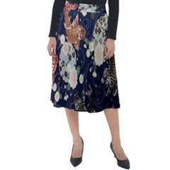 Japanese Wave Koi Illustration Pattern Classic Velour Midi Skirt 