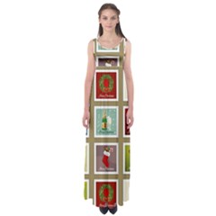 Christmas Stamp Pattern Empire Waist Maxi Dress