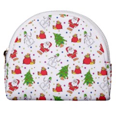 Christmas Pattern  Trees Santa Horseshoe Style Canvas Pouch