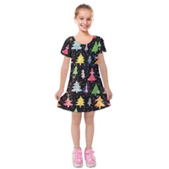 Fun Christmas Trees Adoxali Scandinavian Artistic Background Pattern Kids  Short Sleeve Velvet Dress by Maspions