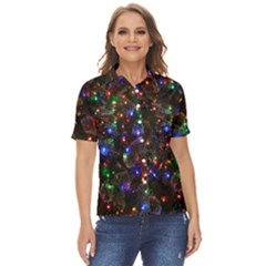 Christmas Lights Women s Short Sleeve Double Pocket Shirt