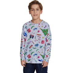 New Year Christmas Winter Pattern Kids  Crewneck Sweatshirt