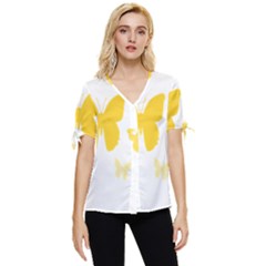 Yellow Butterfly Animals Fly Bow Sleeve Button Up Top